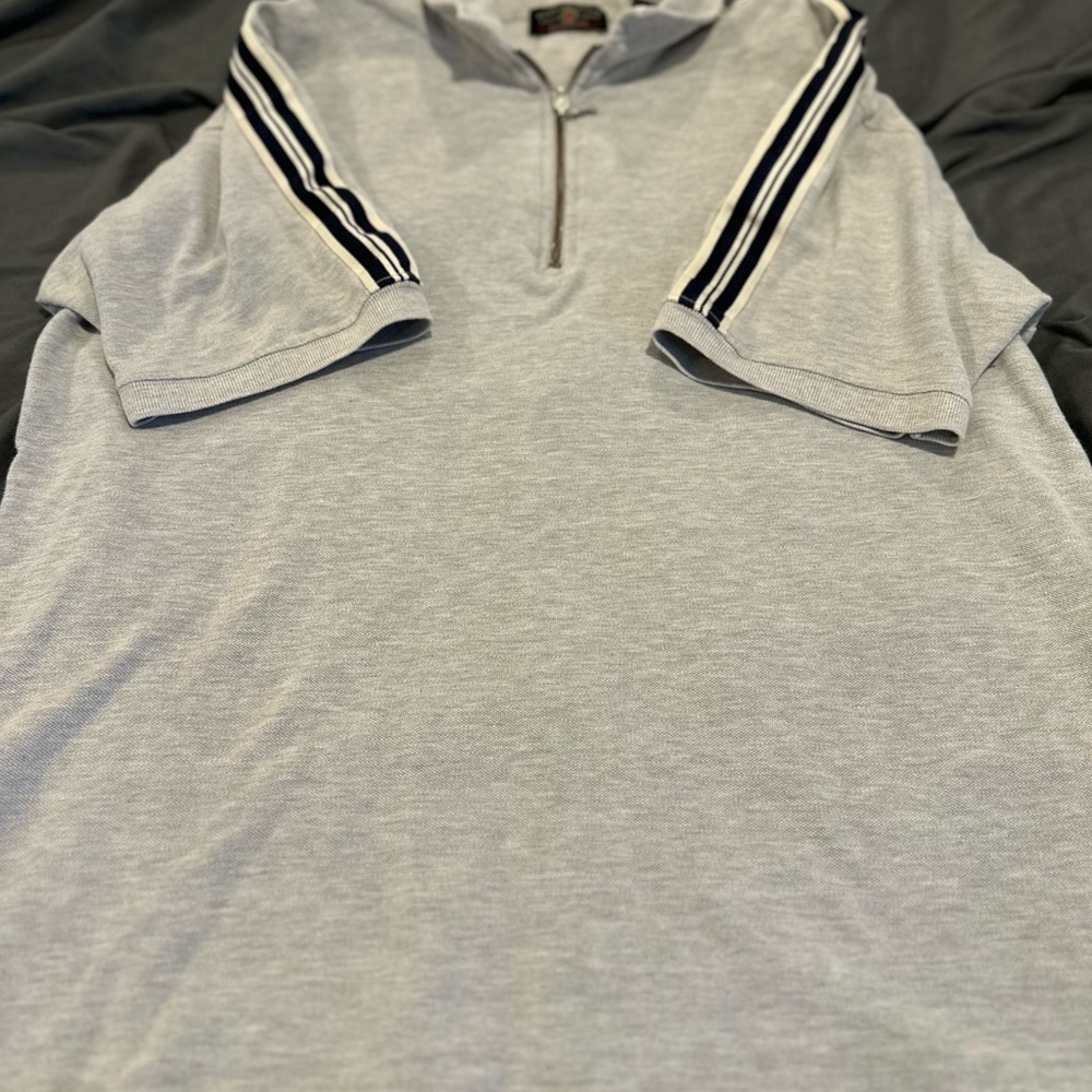 American Eagle 1/4 Zip Polo Men’s Sz: M Gray Striped Sleeve Y2K Vintage Style.
